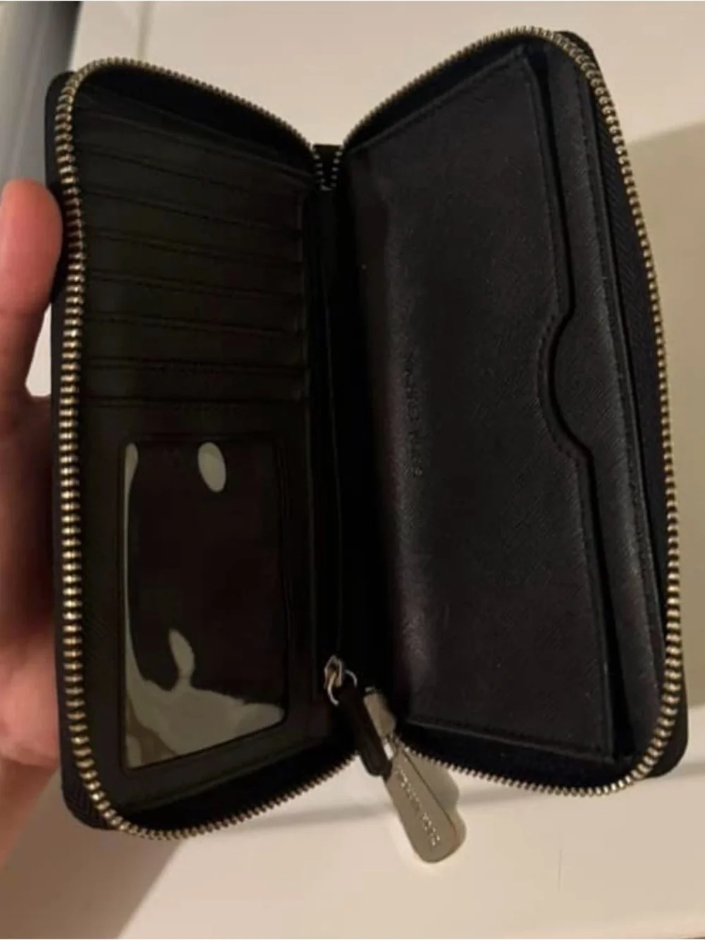 Michael Kors Black Zip-Around Leather Wallet with Gold Logo